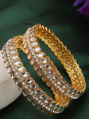 Anika's Creation Brass Cubic Zirconia Gold-plated Bangle Set(Pack of 2)