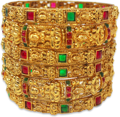 Nagneshi Art Alloy Ruby Gold-plated Bangle Set(Pack of 6)