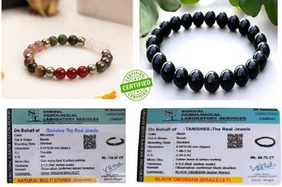 Tanishee- The Real Jewels Pyrite, Stone, Green Aventurine, Tiger's Eye, Citrine, Black Obsidian Crystal Bracelet(Pack of 2)