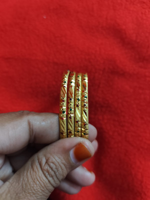 DR Creations Copper Emerald Gold-plated Bangle Set(Pack of 4)