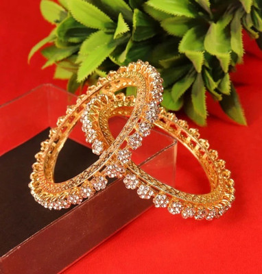 NAVMAV Metal Beads, Cubic Zirconia, Diamond Gold-plated Bangle Set(Pack of 2)