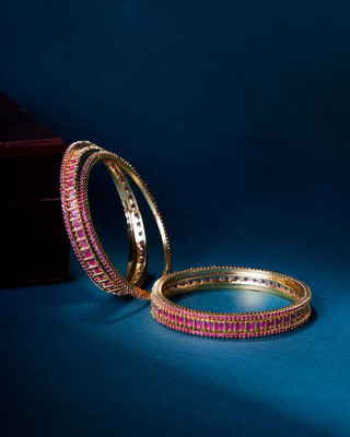 Opal Touch Brass Cubic Zirconia Gold-plated Bangle Set(Pack of 6)
