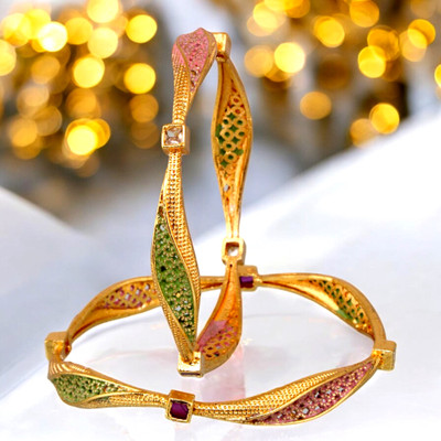 Lucky Jewellery Brass Gold-plated Bangle Set(Pack of 2)