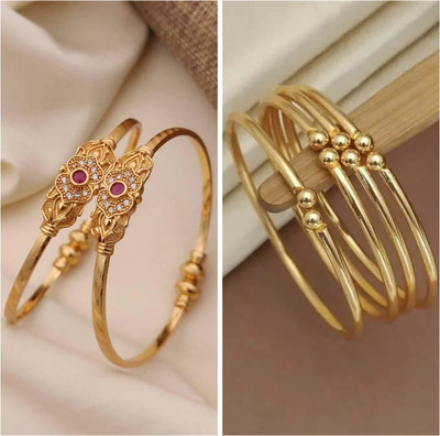 Sangria Brass Diamond Gold-plated Bangle Set(Pack of 2)