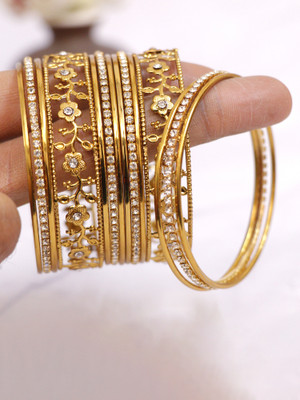Honbon Metal, Stone, Alloy Zircon Bangle Set(Pack of 14)
