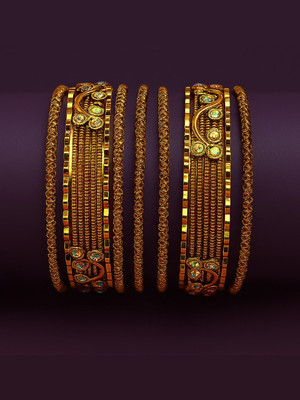 Gyra Metal Crystal Gold-plated Bangle Set(Pack of 6)