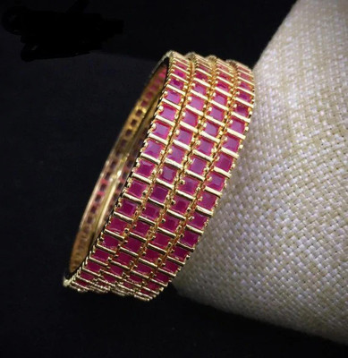 CM FASHIONS Copper Ruby Gold-plated Bangle Set(Pack of 4)
