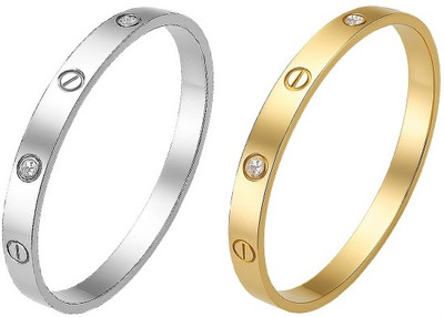 Goldiwala Stainless Steel Diamond, Ruby, Garnet Gold-plated Bracelet(Pack of 2)