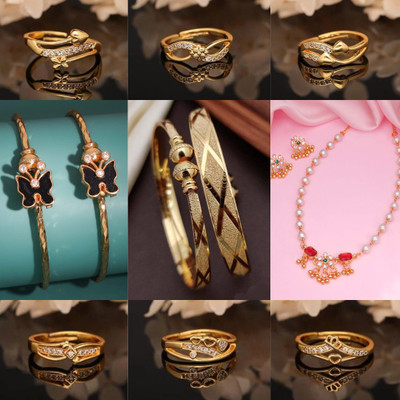 brado jewellery Brass Diamond Gold-plated Bangle Set(Pack of 9)