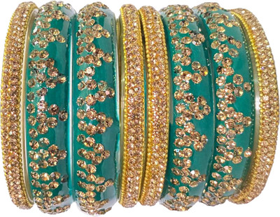 Metamo Glass Cubic Zirconia Gold-plated Bangle Set(Pack of 8)
