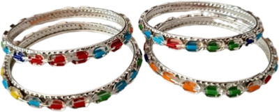 ARJS Alloy Emerald Silver Coated Bangle Set(Pack of 4)