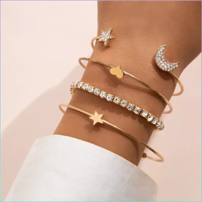 Nehdal Alloy Cubic Zirconia Gold-plated Bracelet Set(Pack of 4)