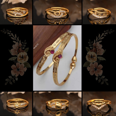 Alasca Brass Diamond Gold-plated Ring Bangle(Pack of 7)