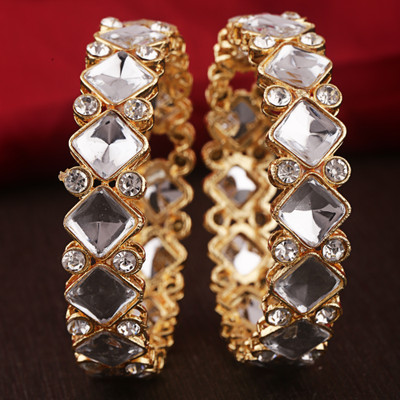 Shining Diva Metal Crystal Gold-plated Bangle Set(Pack of 2)