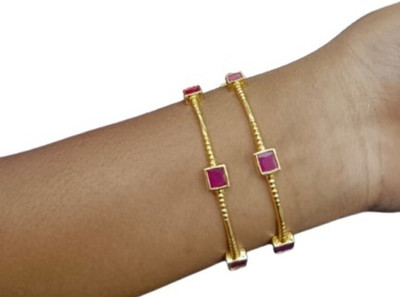 ZAMZAM Copper Emerald Gold-plated Bangle Set(Pack of 2)