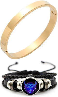 PIXFLIX Brass, Metal, Copper, Alloy, Steel, Stainless Steel, Leather Charm Bracelet(Pack of 2)