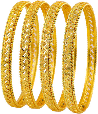 KENAYOSHA.COM Brass Cubic Zirconia Gold-plated Bangle Set(Pack of 4)