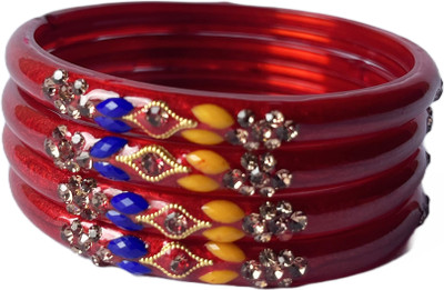 Karaavi Glass Crystal Enamel Bangle Set(Pack of 4)