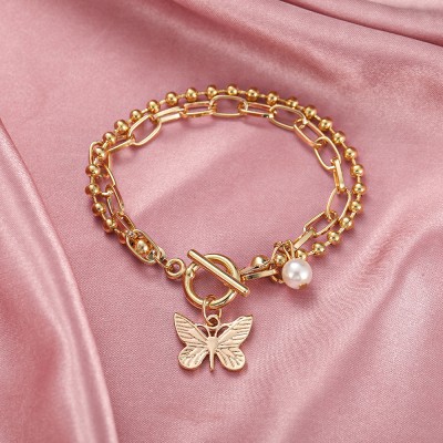 Shining Diva Alloy Pearl Gold-plated Bracelet