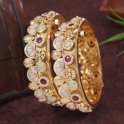 OrnaDzn Zevellery Brass Gold-plated Bangle(Pack of 2)