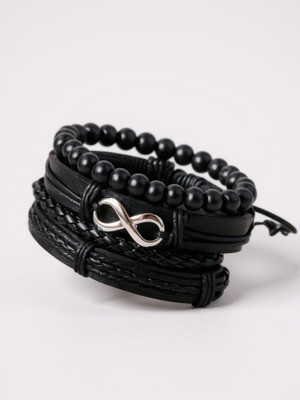 RAPPERSSHOP Fabric, Leather, Stainless Steel Sterling Silver Bracelet Set(Pack of 4)