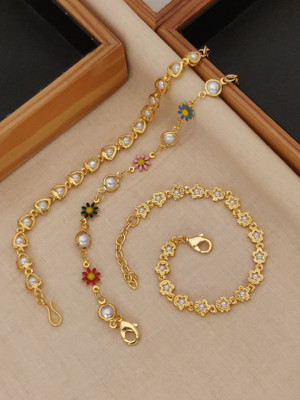 Krishnam Fashion Brass Cubic Zirconia Gold-plated Bracelet(Pack of 3)