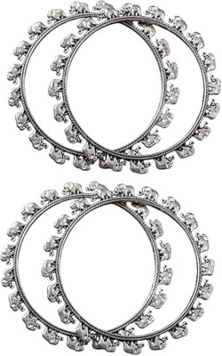 MARWARI TRADERS Brass, Oxidised Silver Silver Coated Bangle Set(Pack of 4)