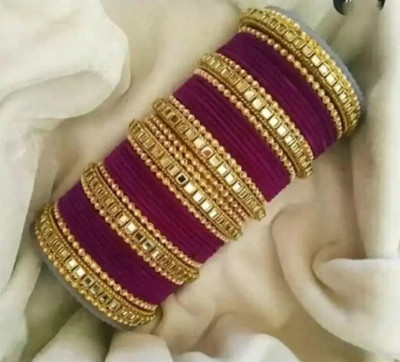XOZTI Metal, Fabric Pearl Bangle Set(Pack of 10)