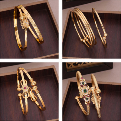 Divastri Brass Diamond Gold-plated Bangle Set(Pack of 4)