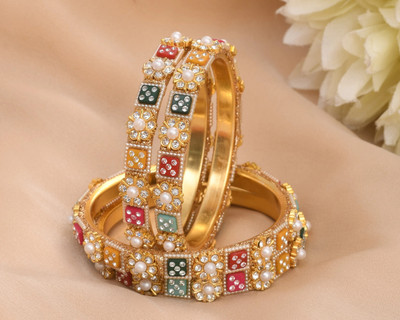 ShiyaShree Brass Cubic Zirconia Gold-plated Bangle Set(Pack of 4)