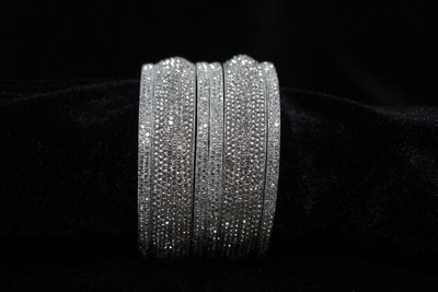 zhcp Metal Zircon Silver Coated Bangle Set(Pack of 6)