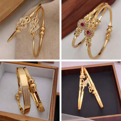 Divastri Brass Diamond Gold-plated Bangle Set(Pack of 4)