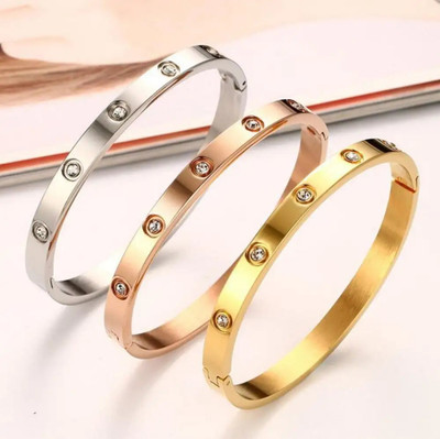 Dressberry Metal, Brass, Stone, Alloy, Stainless Steel Cubic Zirconia, Diamond, Zircon Titanium, Gold-plated, Platinum, Sterling Silver Bracelet Set(Pack of 3)