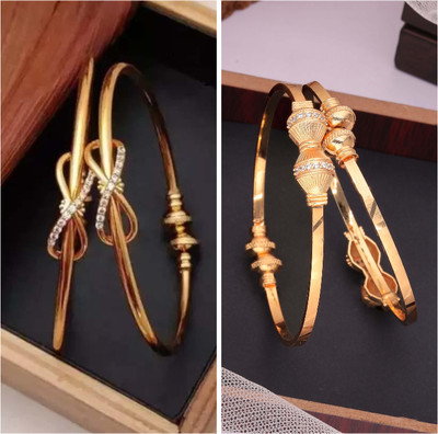 VEDDAA Brass Diamond Gold-plated Bangle Set(Pack of 4)
