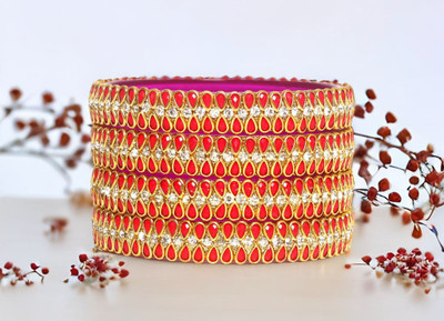 KOTTIAR CREATIONS Glass Crystal Bangle Set(Pack of 4)