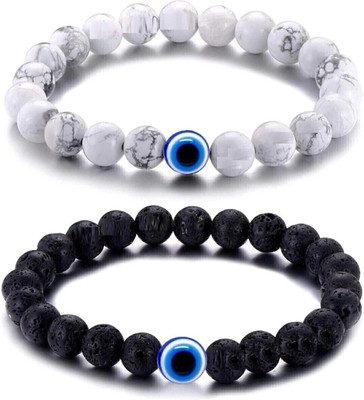 Agatesvibe Evil Eye Beads, Agate, Crystal, Jade, Quartz Sterling Silver Bracelet(Pack of 2)