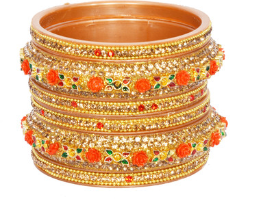 HouseOfCommon Plastic Diamond, Zircon Gold-plated Bangle Set(Pack of 6)