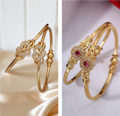 Hetshree Brass Diamond Gold-plated Bangle Set(Pack of 4)
