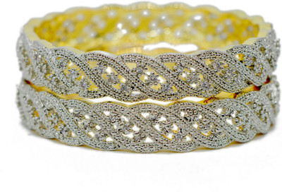 Manikya Brass Cubic Zirconia Gold-plated, Rhodium Bangle Set(Pack of 2)