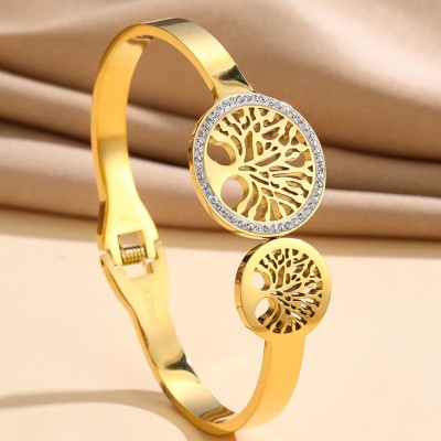 MYKI Stainless Steel Cubic Zirconia Gold-plated Kada