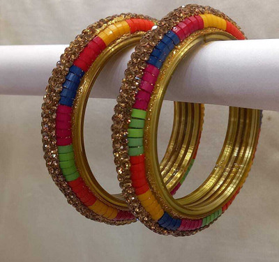CHURA KING Glass Cubic Zirconia Bangle Set(Pack of 2)