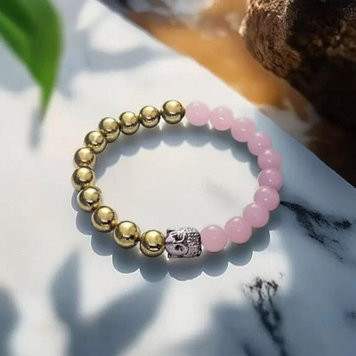 Multiagate Rose Quartz, Golden Pyrite Beads, Agate, Crystal Bracelet
