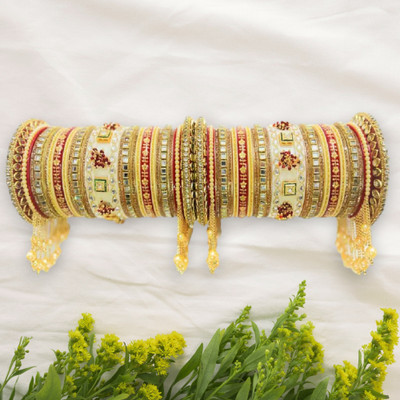 radhya Plastic Pearl, Opal, Diamond, Zircon Gold-plated Bangle Set(Pack of 46)
