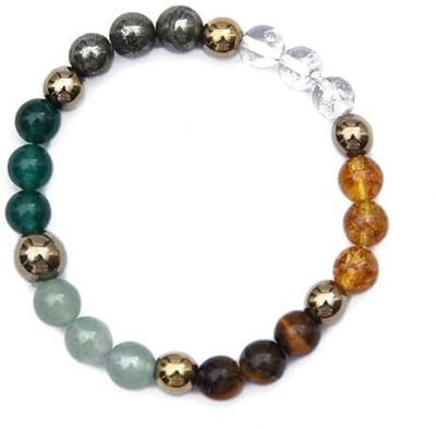 GemVastu Pyrite, Stone, Green Aventurine, Golden Pyrite, Tiger's Eye, Citrine, Clear Quartz Beads, Crystal Charm Bracelet