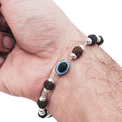 LOTUS Store Rudraksha, Evil Eye Silver Charm Bracelet