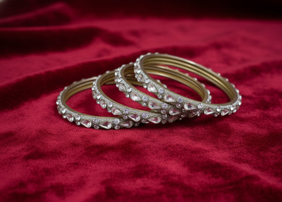 JK Jewellry Glass Diamond Silver Bangle Set(Pack of 4)