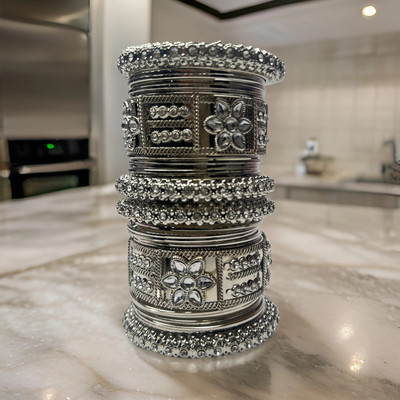 sk international Metal, Crystal Crystal Bangle Set(Pack of 10)