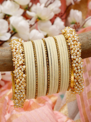 Shining Diva Alloy Pearl Gold-plated Bangle(Pack of 23)