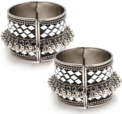 Honbon Oxidised Silver Cubic Zirconia Silver Cuff(Pack of 2)