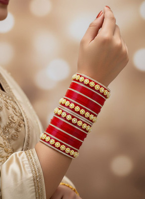 Shareek Alloy Ruby Gold-plated Bangle Set(Pack of 2)